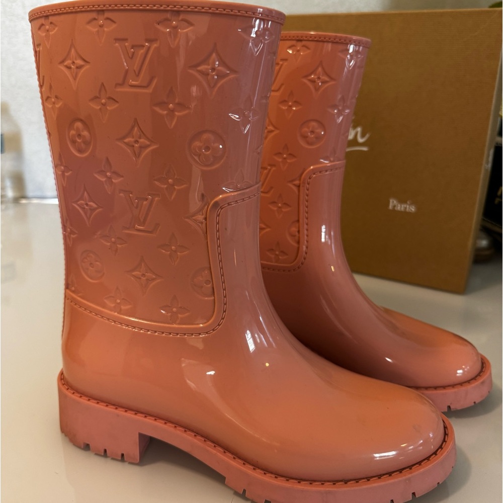 Louis Vuitton pink rain boots